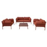 GALASSIA - salotto con struttura in alluminio bianco, rosso o antracite, rivestimento in corda in pvc