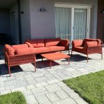 GALASSIA - salotto con struttura in alluminio bianco, rosso o antracite, rivestimento in corda in pvc