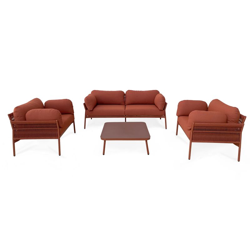 GALASSIA - salotto con struttura in alluminio bianco, rosso o antracite, rivestimento in corda in pvc