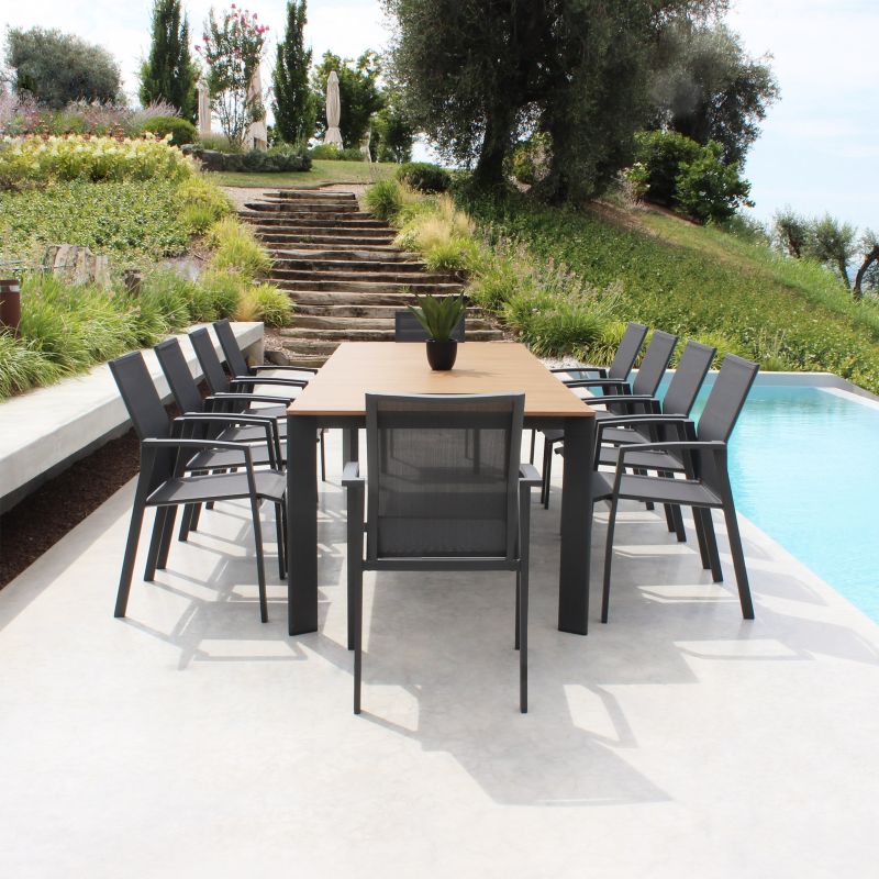 COPERNICO - struttura in alluminio verniciato bianco o antracite, piano in teak