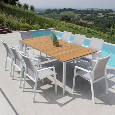 COPERNICO - struttura in alluminio verniciato bianco o antracite, piano in teak