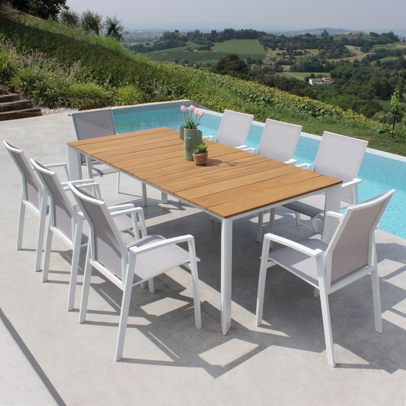 COPERNICO - struttura in alluminio verniciato bianco o antracite, piano in teak
