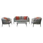 BACHATA - salotto con struttura in alluminio verniciato taupe o bianca, rivestimento in corda in pvc