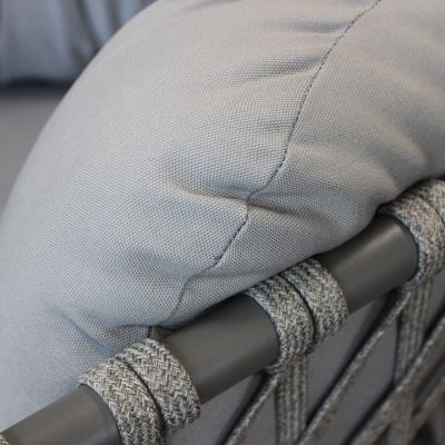 BACHATA - salotto con struttura in alluminio verniciato taupe o bianca, rivestimento in corda in pvc