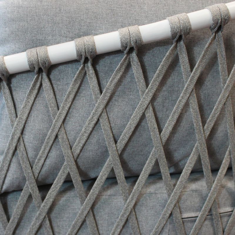 BACHATA - salotto con struttura in alluminio verniciato taupe o bianca, rivestimento in corda in pvc