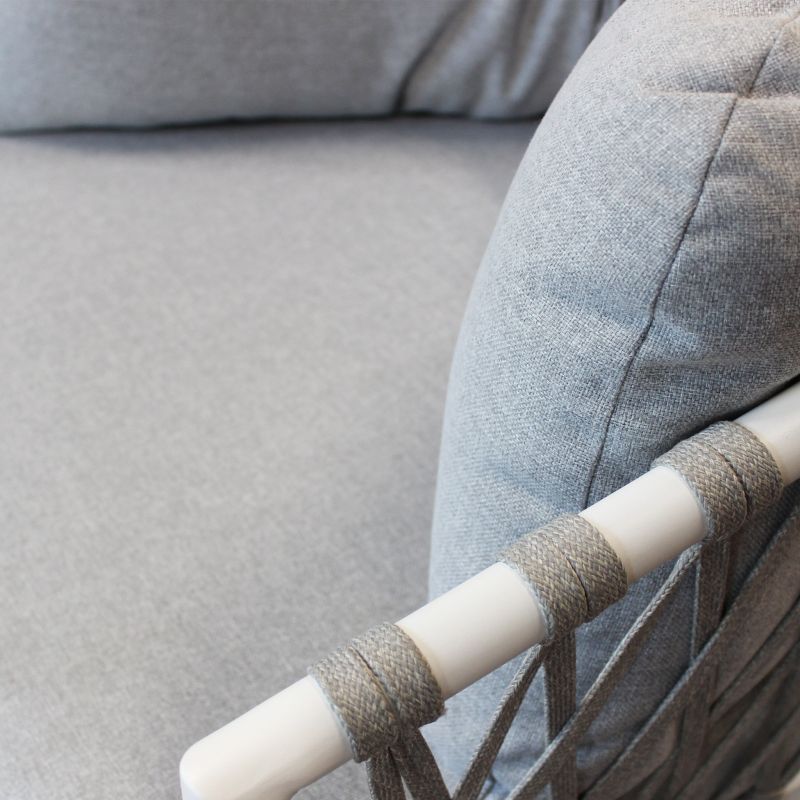 BACHATA - salotto con struttura in alluminio verniciato taupe o bianca, rivestimento in corda in pvc