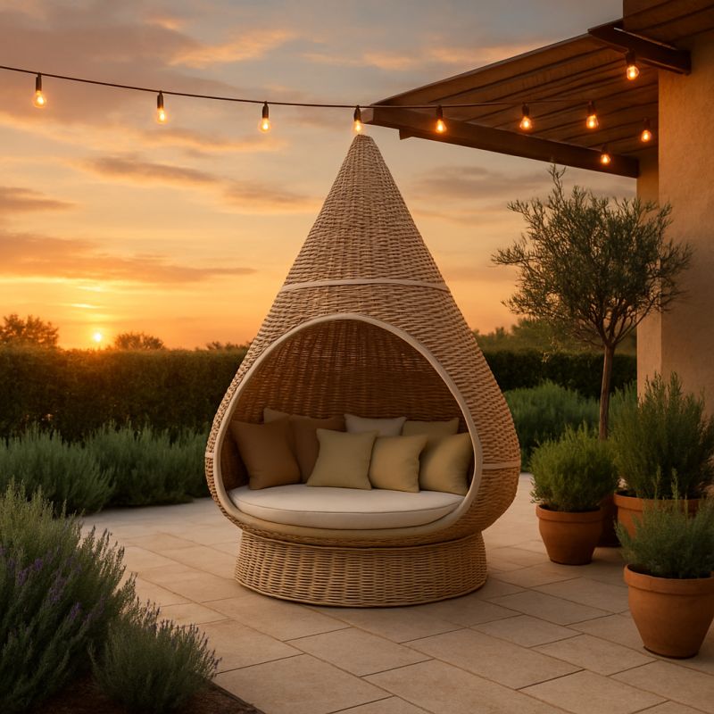 MELODIA - conchiglione con struttura in alluminio verniciato rivestito in rattan