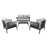 ESCONDIDO - salotto con struttura in alluminio antracite e corda in pvc, tavolino effetto pietra
