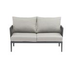 ESCONDIDO - salotto con struttura in alluminio antracite e corda in pvc, tavolino effetto pietra