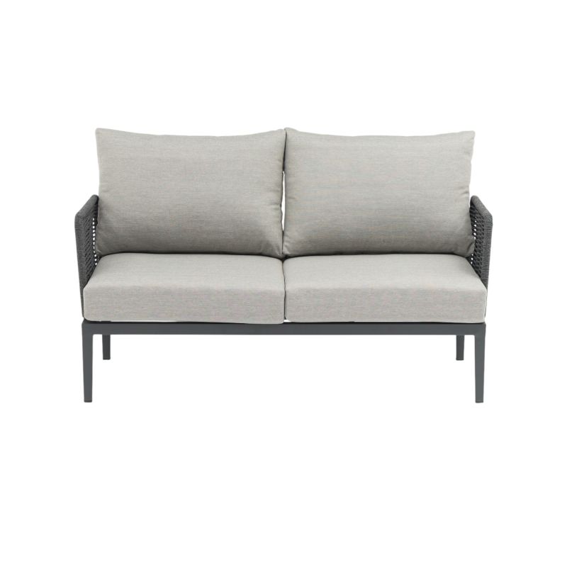 ESCONDIDO - salotto con struttura in alluminio antracite e corda in pvc, tavolino effetto pietra