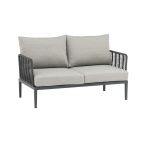ESCONDIDO - salotto con struttura in alluminio antracite e corda in pvc, tavolino effetto pietra