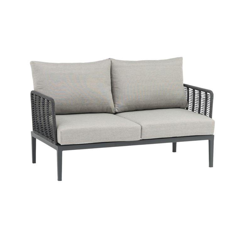 ESCONDIDO - salotto con struttura in alluminio antracite e corda in pvc, tavolino effetto pietra