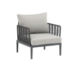 ESCONDIDO - salotto con struttura in alluminio antracite e corda in pvc, tavolino effetto pietra