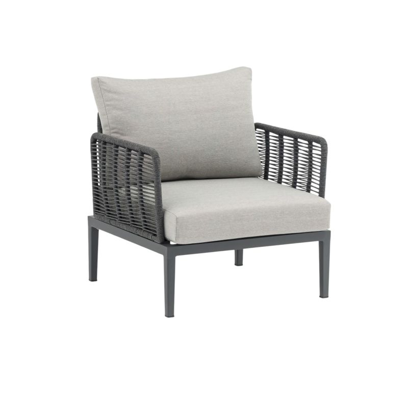 ESCONDIDO - salotto con struttura in alluminio antracite e corda in pvc, tavolino effetto pietra