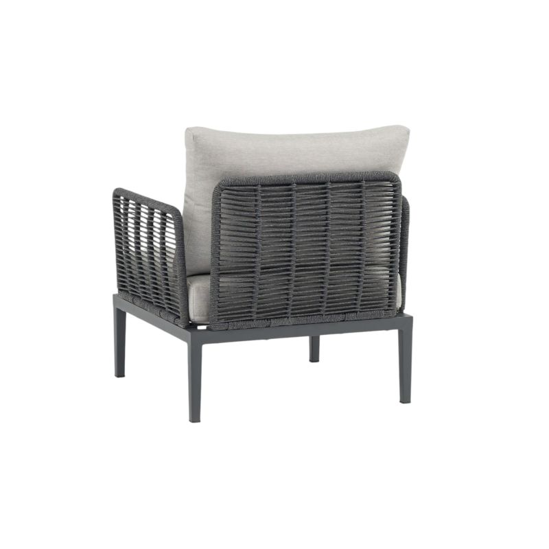 ESCONDIDO - salotto con struttura in alluminio antracite e corda in pvc, tavolino effetto pietra