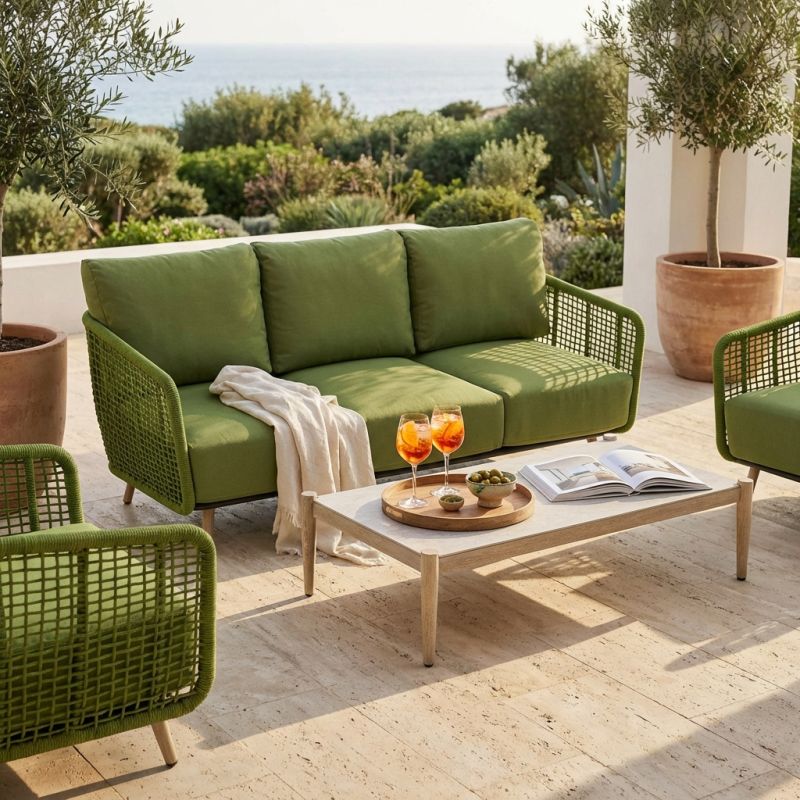 VERTIGO - salotto con struttura in alluminio verniciato blu o verde