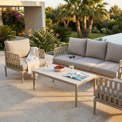 CASCADA - salotto outdoor con struttura in alluminio grigio chiaro, antracite o naturale