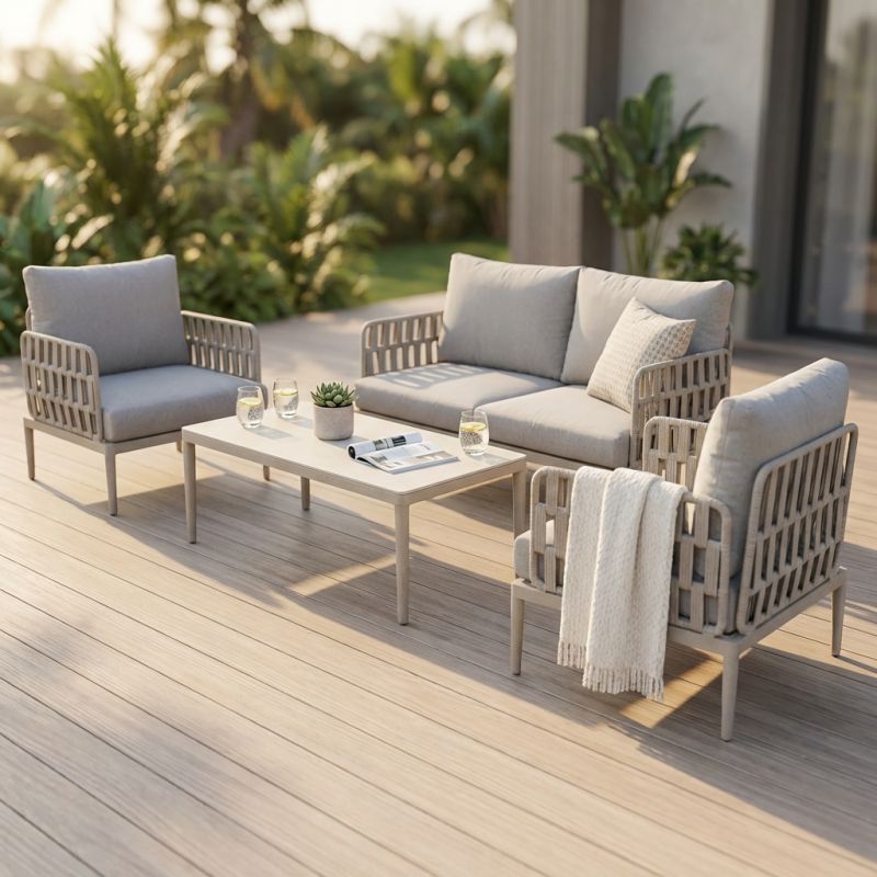 CASCADA - salotto outdoor con struttura in alluminio grigio chiaro, antracite o naturale