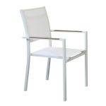 IMPACTO - poltrona impilabile in alluminio bianco o antracite con braccioli effetto legno