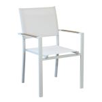 IMPACTO - poltrona impilabile in alluminio bianco o antracite con braccioli effetto legno