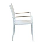IMPACTO - poltrona impilabile in alluminio bianco o antracite con braccioli effetto legno