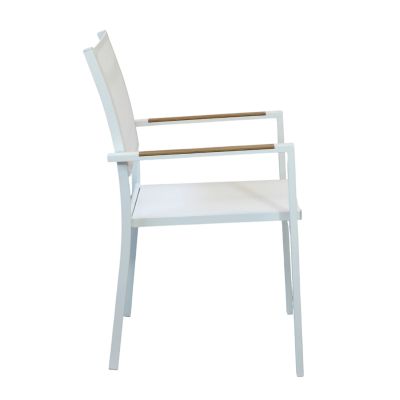 IMPACTO - poltrona impilabile in alluminio bianco o antracite con braccioli effetto legno