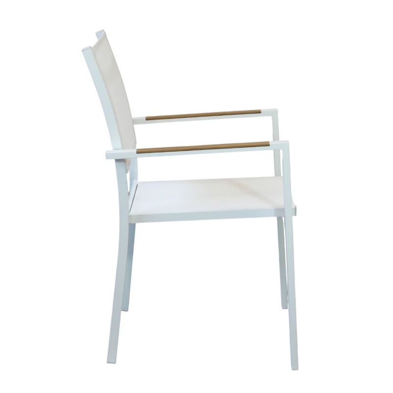 IMPACTO - poltrona impilabile in alluminio bianco o antracite con braccioli effetto legno