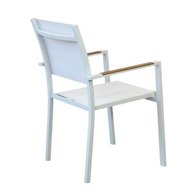 IMPACTO - poltrona impilabile in alluminio bianco o antracite con braccioli effetto legno