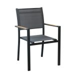 IMPACTO - poltrona impilabile in alluminio bianco o antracite con braccioli effetto legno