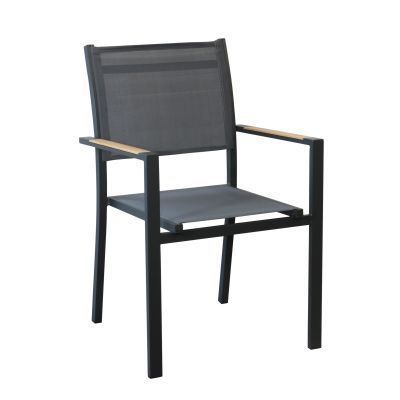 IMPACTO - poltrona impilabile in alluminio bianco o antracite con braccioli effetto legno