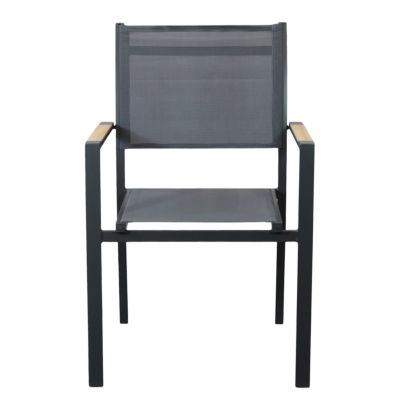 IMPACTO - poltrona impilabile in alluminio bianco o antracite con braccioli effetto legno