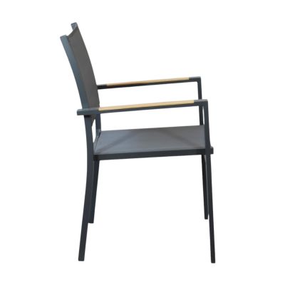 IMPACTO - poltrona impilabile in alluminio bianco o antracite con braccioli effetto legno