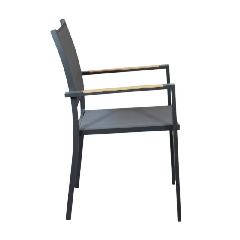 IMPACTO - poltrona impilabile in alluminio bianco o antracite con braccioli effetto legno