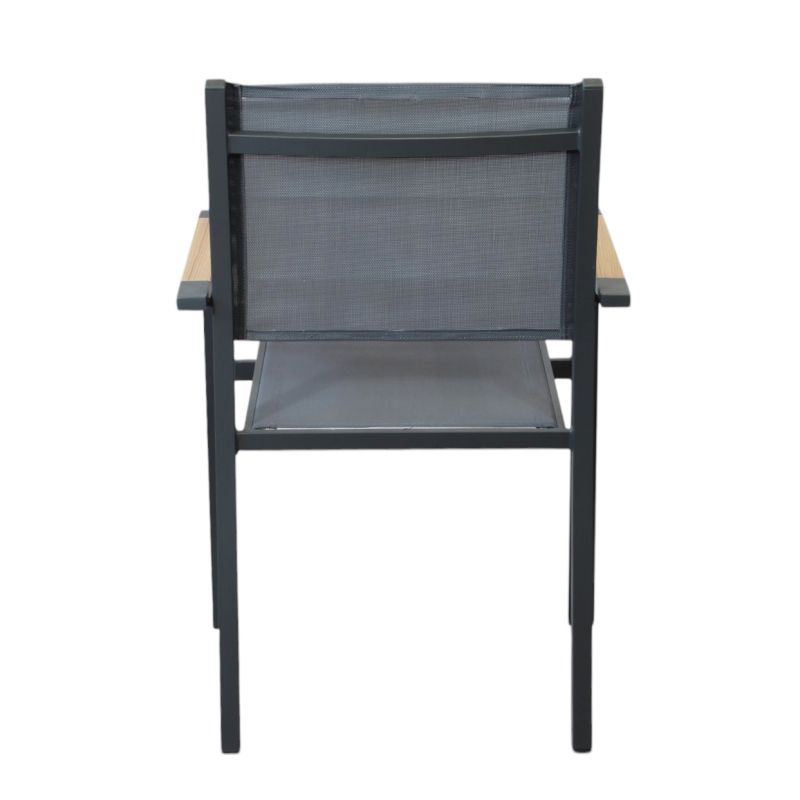 IMPACTO - poltrona impilabile in alluminio bianco o antracite con braccioli effetto legno