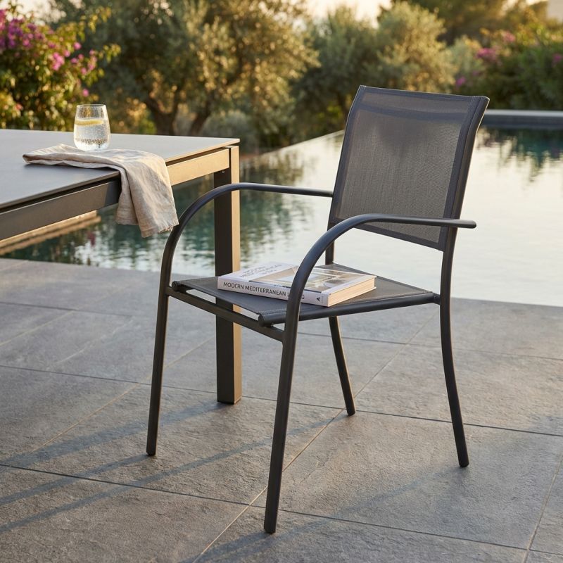 ZAMBLA - poltrona impilabile in alluminio con seduta e schienale in textilene