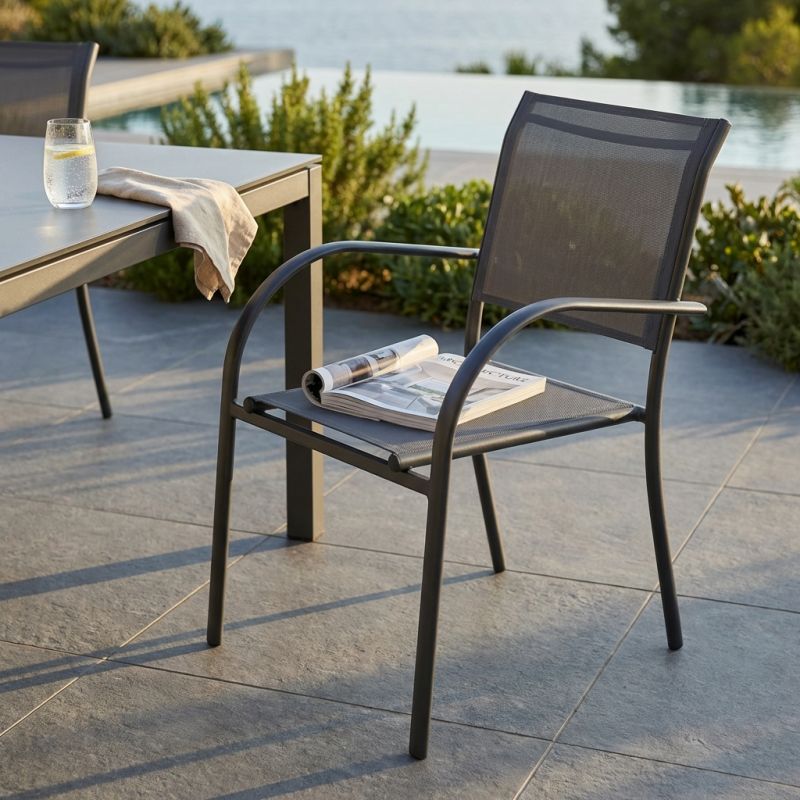 ZAMBLA - poltrona impilabile in alluminio con seduta e schienale in textilene