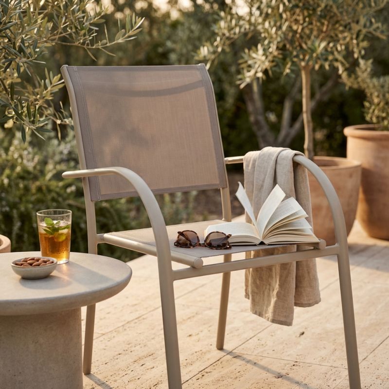 ZAMBLA - poltrona impilabile in alluminio con seduta e schienale in textilene