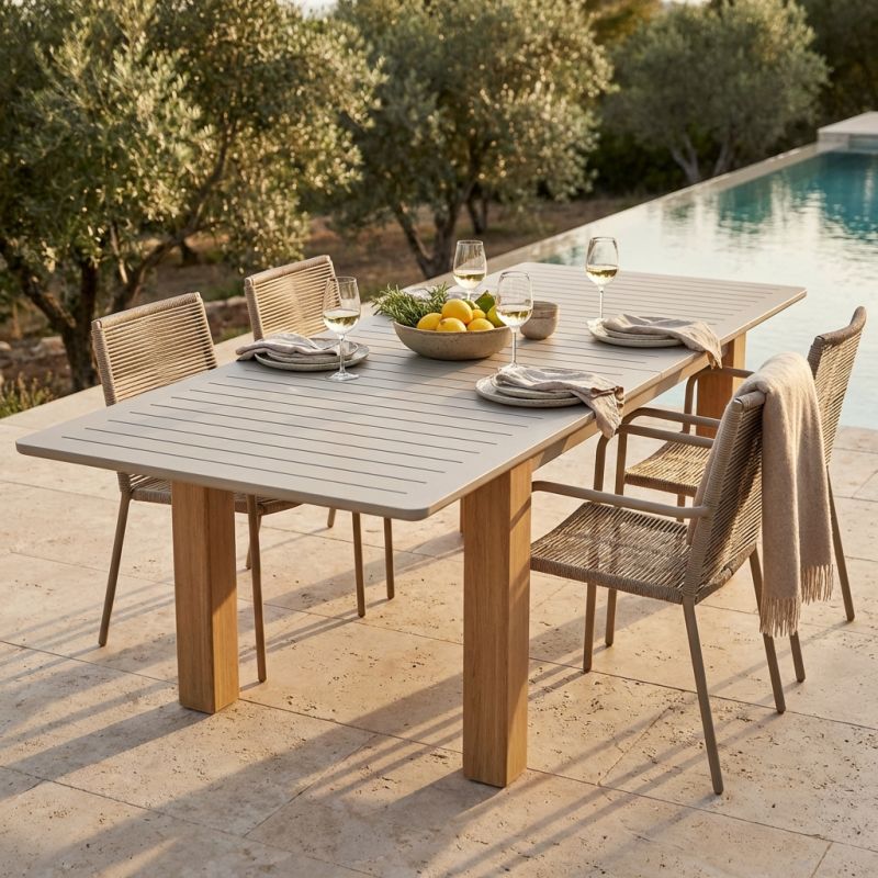 LULLABY - tavolo allungabile con gambe alluminio effetto legno