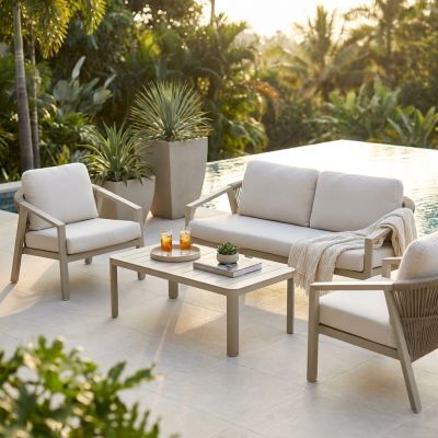 FRIDA - salotto outdoor in alluminio con schienale in corda