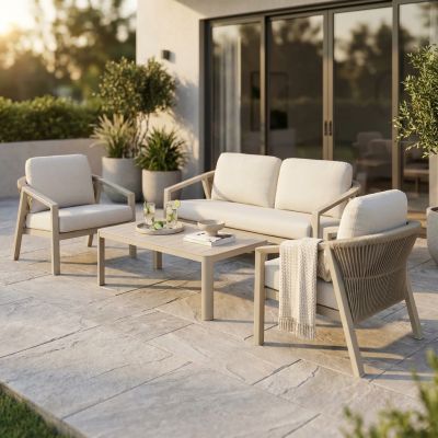 FRIDA - salotto outdoor in alluminio con schienale in corda