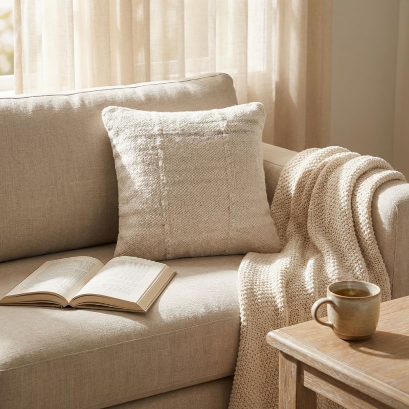 MIRANDA - cuscino in lana avorio con decoro 45 x 45