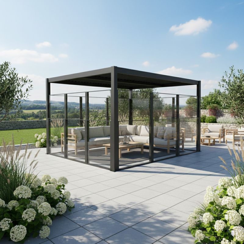 Frangivento in vetro elevabile per pergola bioclimatica