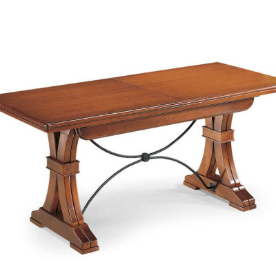 EDISON - tavolo da pranzo allungabile in legno massello con decoro in ferro cm 85 X 180/225/270/315/360