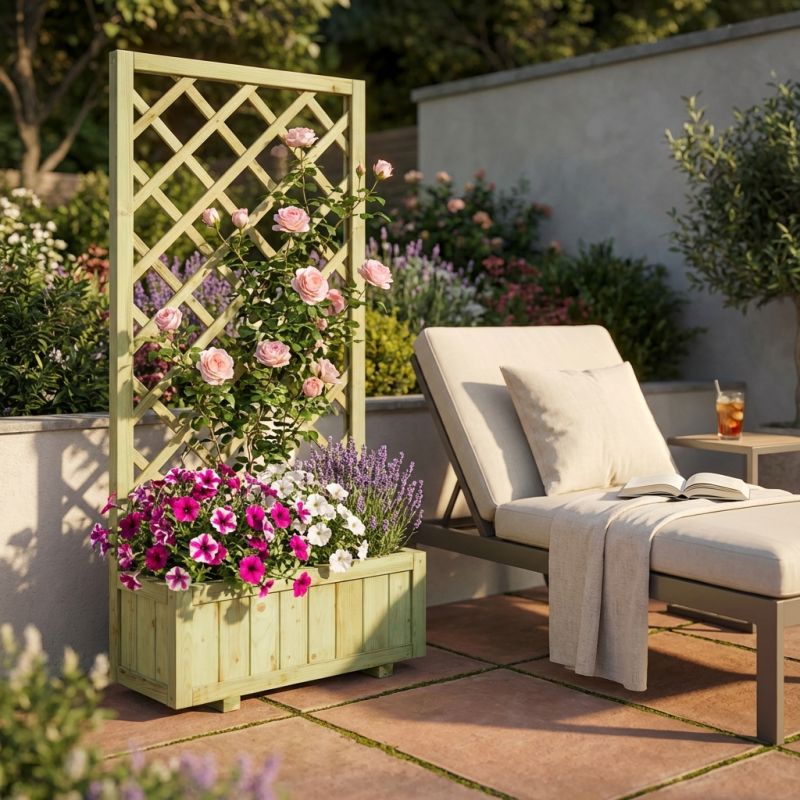 fioriera da giardino in legno di pino impregnato con griglia