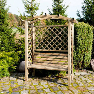 pergola ad arco con panca da giardino in legno di pino impregnato in autoclavex190h