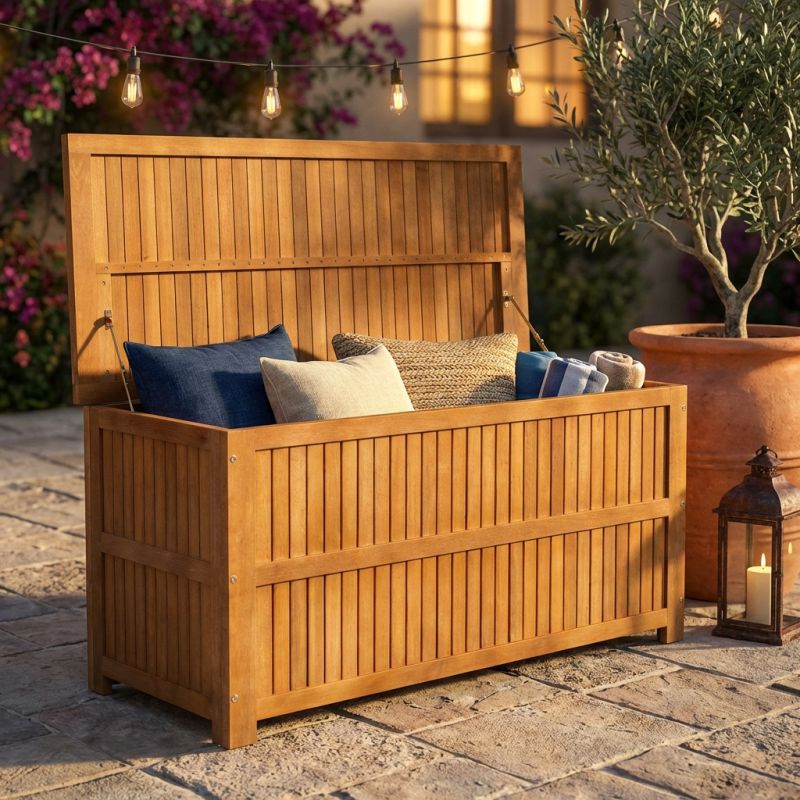 baule porta cuscini da giardino in legno massiccio di acacia