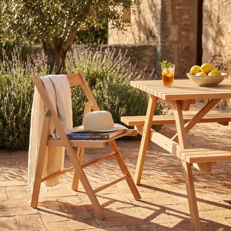 sedia da giardino pieghevole in legno salvaspazio