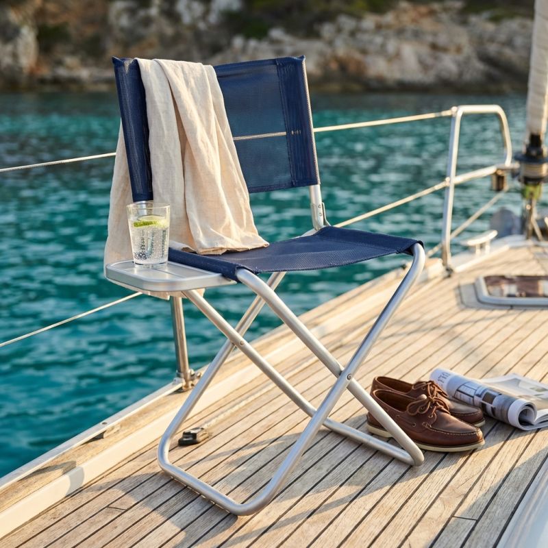 sgabello da spiaggia e campeggio pieghevole in alluminio e textilene con schienale cm 41 x 38 x 75 h