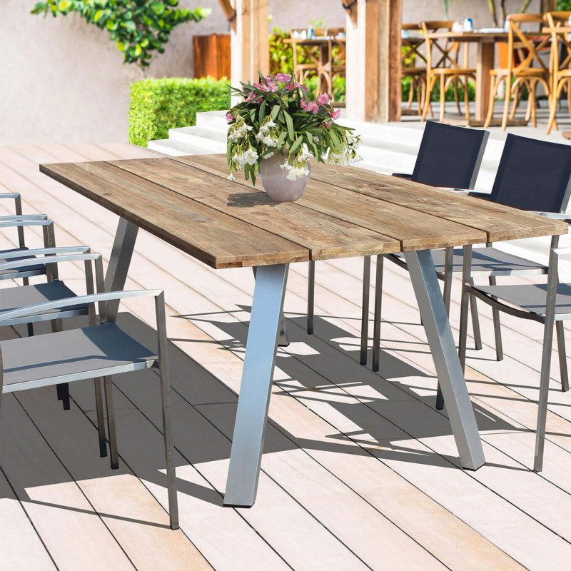 SALTUS - tavolo da giardino in alluminio e teak riciclato