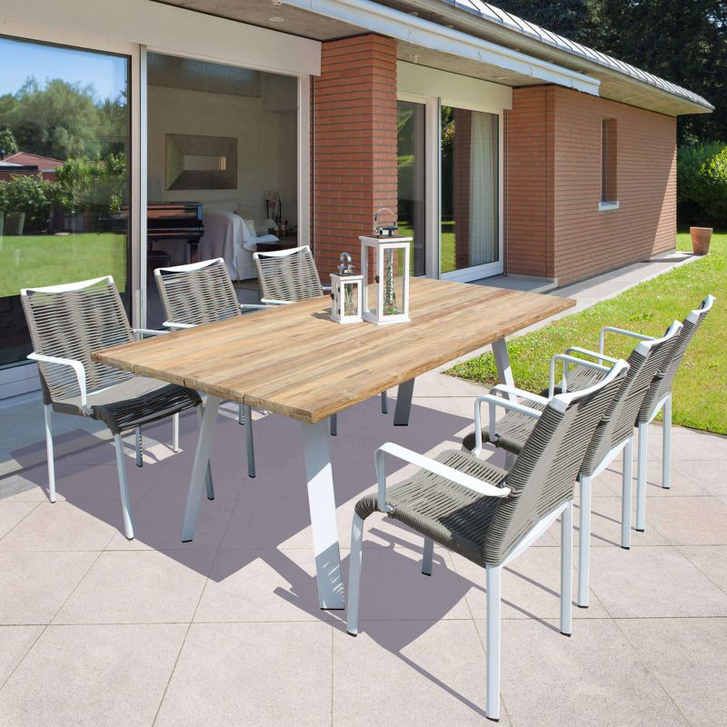 SALTUS - tavolo da giardino in alluminio e teak riciclato